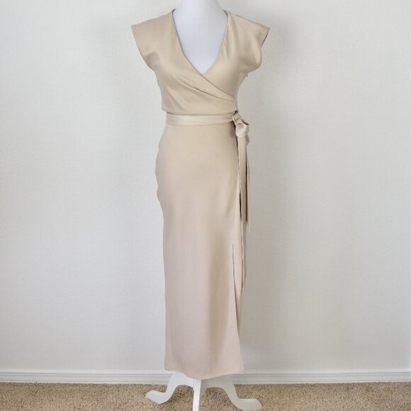 BHLDN Louisa Satin Charmeuse Champagne Cream Midi Dress - 0 - Picture 9 of 11